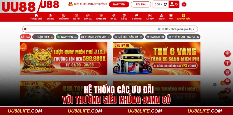 UU88 14 Hệ thống các ưu đãi với thưởng siêu khủng đang có